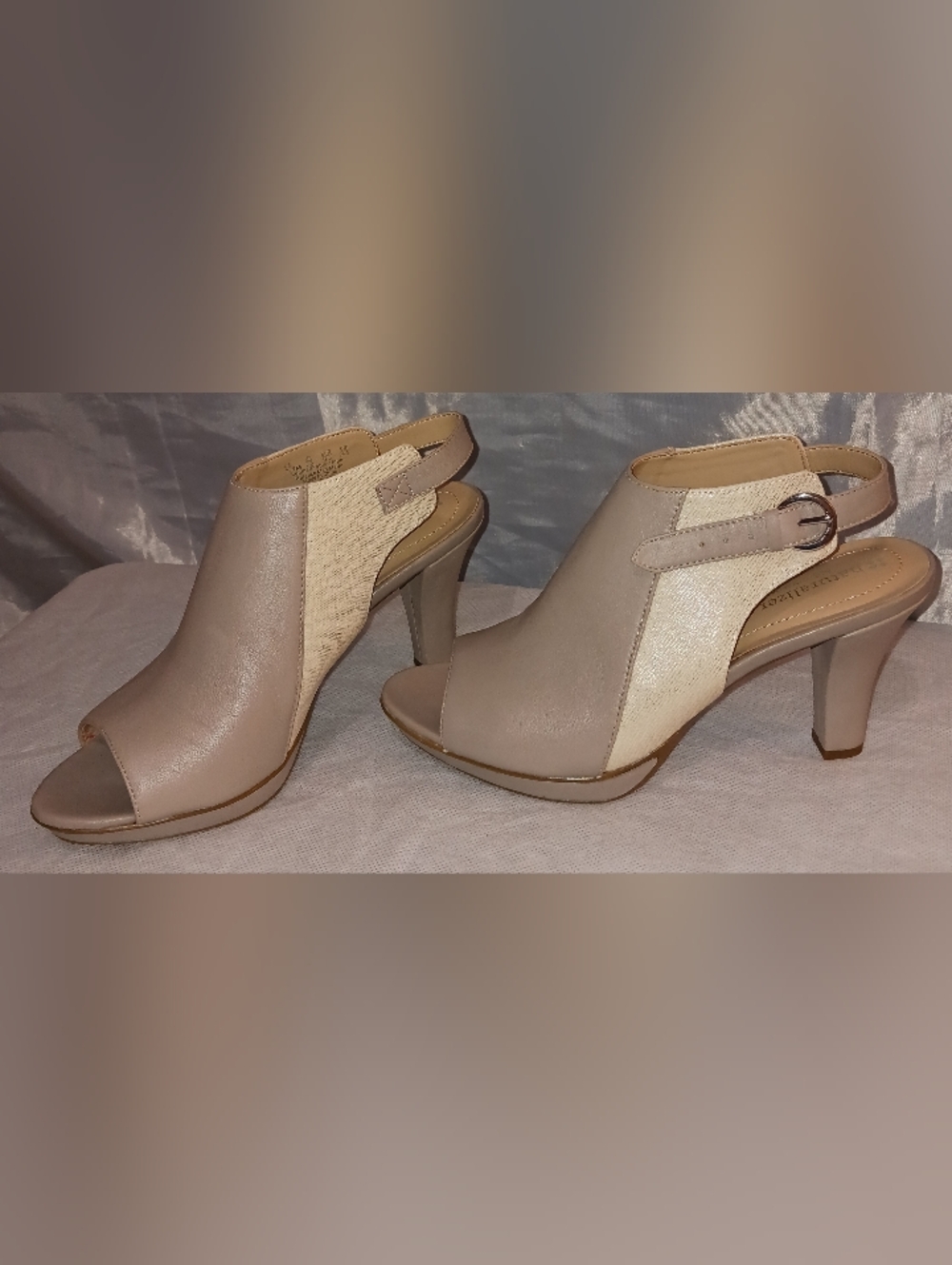 Naturalizer Two-Tone Beige & Cream Peep-Toe Slingback Wedges